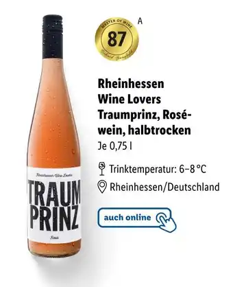 Lidl Rheinhessen wine lovers traumprinz, roséwein, halbtrocken Angebot