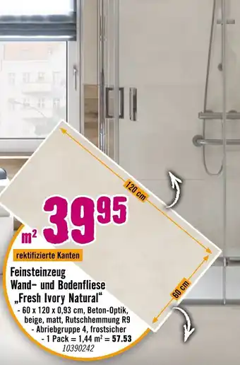 Hornbach Feinsteinzeug Wand- und Bodenfliese ,,Fresh Ivory Natural" Angebot