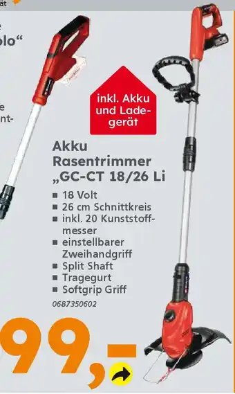 Globus Baumarkt Einhell Akku Rasentrimmer „,GC-CT 18/26 Li Angebot
