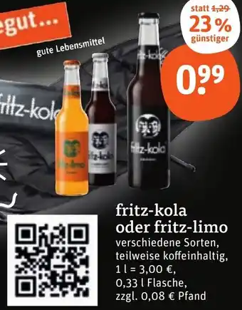 tegut fritz-kola oder fritz-limo Angebot