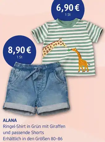 dm drogerie ALANA Ringel-Shirt in Grün mit Giraffen und passende Shorts Angebot
