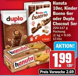 Hit Hanuta 10er, Kinder Bueno 6er oder Duplo Chocnut 5er Angebot