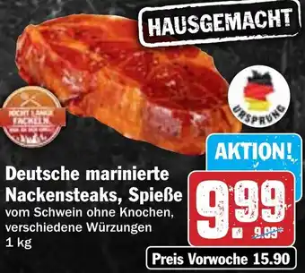 Hit Deutsche marinierte Nackensteaks, Spieße Angebot