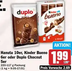 Hit Hanuta 10er, Kinder Bueno 6er oder Duplo Chocnut 5er Angebot