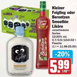 Hit Kleiner Feigling oder Berentzen Smoothie Liköre Angebot