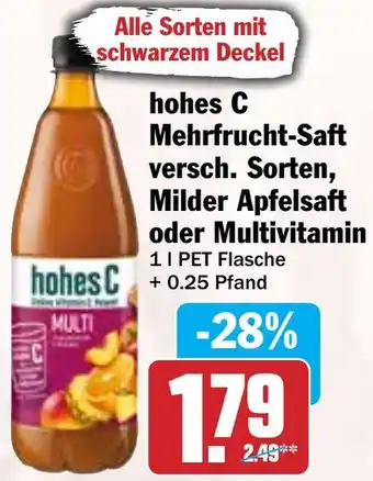 Hit hohes C Mehrfrucht-Saft versch. Sorten, Milder Apfelsaft oder Multivitamin Angebot