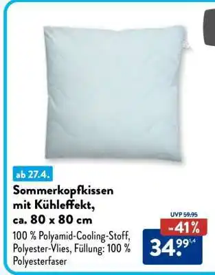 Aldi Nord Sommerkopfkissen mit Kühleffekt, ca. 80 x 80 cm Angebot