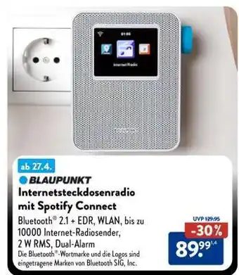 Aldi Nord BLAUPUNKT Internetsteckdosenradio mit Spotify Connect Angebot