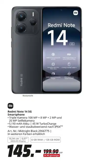 MediaMarkt Mi redmi note 14 5g smartphone Angebot
