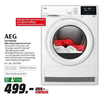 MediaMarkt Aeg tr7t60580 wärmepumpentrockner Angebot