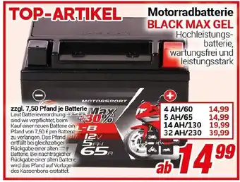 CENTERSHOP Motorradbatterie BLACK MAX GEL Angebot