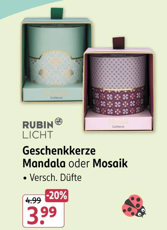 Rubin licht geschenkkerze mandala oder mosaik Angebot bei Rossmann