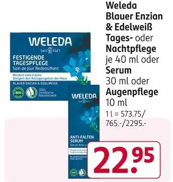 Rossmann Weleda blauer enzian & edelweiß tages- oder nachtpflege oder serum oder augenpflege Angebot