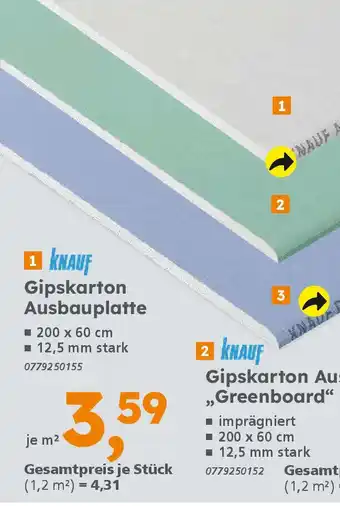 Globus Baumarkt 1 KNAUF Gipskarton Ausbauplatte Angebot