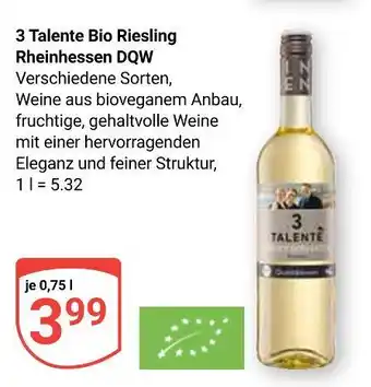 Globus 3 talente bio riesling rheinhessen dqw Angebot