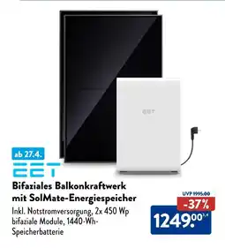 Aldi Nord Eet bifaziales balkonkraftwerk mit solmate-energiespeicher Angebot