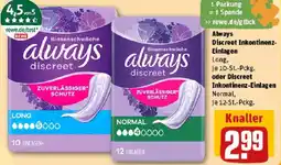 REWE Always Discreet Inkontinenz-Einlagen oder Discreet Inkontinenz-Einlagen Angebot