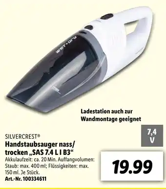 Lidl Silvercrest Handstaubsauger nass/trocken SAS 7.4 L I B3 Angebot