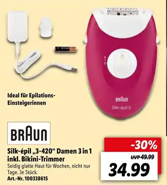 Lidl Braun Silk-épil 3-420 Damen 3in1 inkl. Bikini Trimmer Angebot