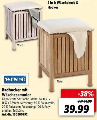 Lidl Wenko Badhocker mit Wäschesammler Angebot