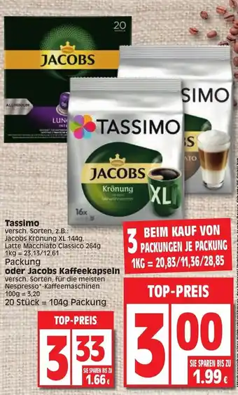 Edeka Tassimo oder Jacobs Kaffeekapseln 100g Angebot