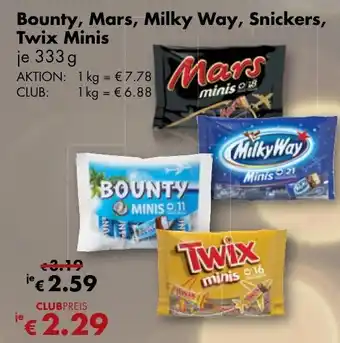 Travel Free Bounty, Mars, Milky Way, Snickers, Twix Minis 333g Angebot