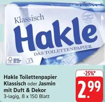 Edeka Hakle Toilettenpapier Klassisch oder Jasmin mit Duft & Dekor Angebot