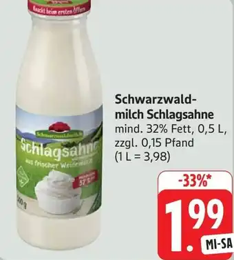 Edeka Schwarzwald- milch Schlagsahne Angebot