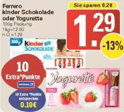 WEZ Ferrero kinder Schokolade oder Yogurette Angebot
