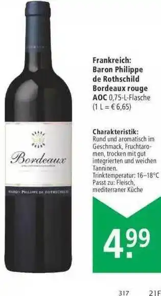 Marktkauf Frankreich: Baron Philippe de Rothschild Bordeaux rouge AOC Angebot