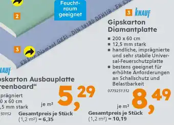 Globus Baumarkt 3 KNAUF Gipskarton Diamantplatte Angebot