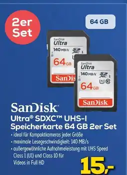 Euronics Sandisk ultra sdxc uhs-i speicherkarte 64 gb 2er set Angebot