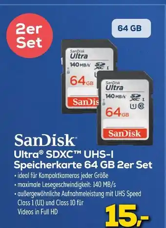 Euronics Sandisk ultra sdxc uhs-i speicherkarte 64 gb 2er set Angebot