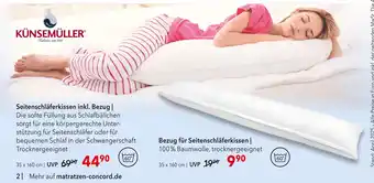 Matratzen Concord Künsemüller seitenschläferkissen inkl. bezug Angebot