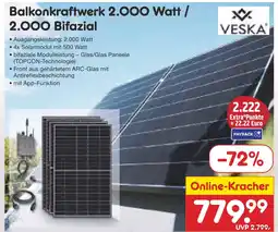 Netto Marken-Discount Veska balkonkraftwerk 2.000 watt / 2.000 bifazial Angebot