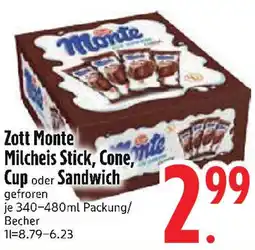 Edeka Zott Monte Milcheis Stick, Cone, Cup oder Sandwich Angebot