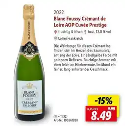 Lidl Blanc Foussy Crémant de Loire AOP Cuvée Prestige Angebot