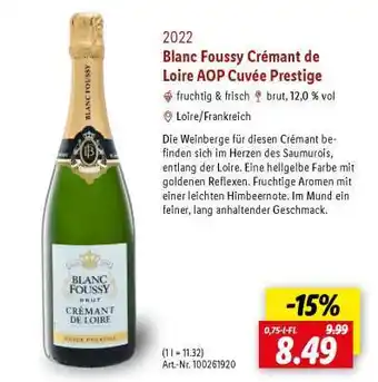 Lidl Blanc Foussy Crémant de Loire AOP Cuvée Prestige Angebot