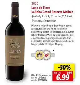 Lidl Luna de Finca la Anita Grand Reserve Malbec Angebot
