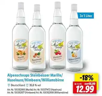 Lidl Alpenschnaps Steinbeisser Marille/Haselnuss/Himbeere/Williamsbirne Angebot