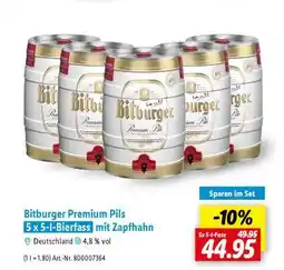 Lidl Bitburger Premium Pils 5 x 5-l-Bierfass mit Zapfhahn Angebot