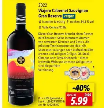 Lidl Viajero Cabernet Sauvignon Gran Reserva Angebot