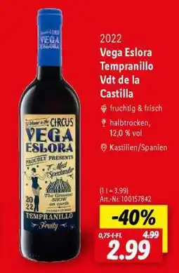 Lidl Vega Eslora Tempranillo Vdt de la Castilla Angebot