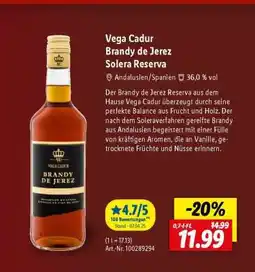 Lidl Vega Cadur Brandy de Jerez Solera Reserva Angebot