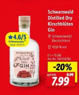 Lidl Schwarzwald Distilled Dry Kirschblüten Gin Angebot