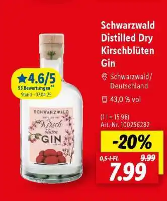 Lidl Schwarzwald Distilled Dry Kirschblüten Gin Angebot