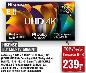 Handelshof Hisense 50" LED-TV 50E6NT Angebot