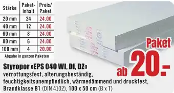B1 Discount Baumarkt Styropor EPS 040 WI, DI, DZ Angebot