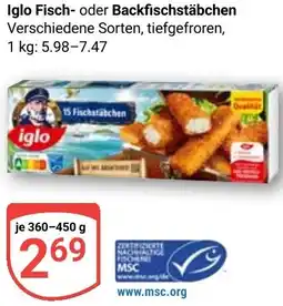 Globus Iglo Fisch- oder Backfischstäbchen Angebot
