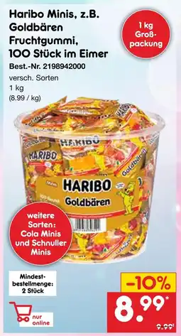 Netto Marken-Discount Haribo minis, z.b. goldbären fruchtgummi, 100 stück im eimer Angebot